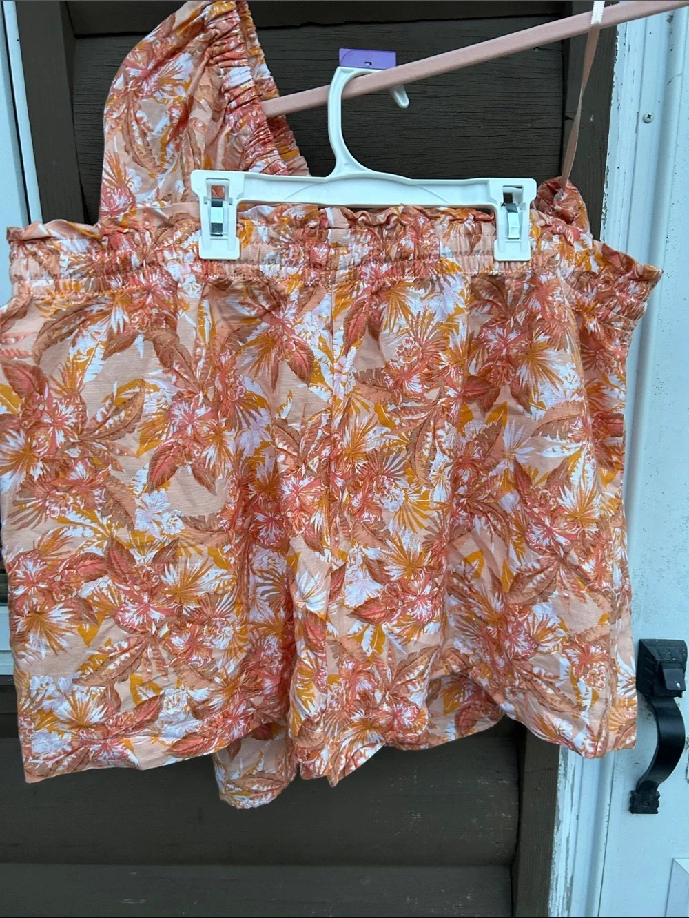 LOFT Linen Blend One Shoulder Top & Shorts Set XXL Orange Floral Matching Set